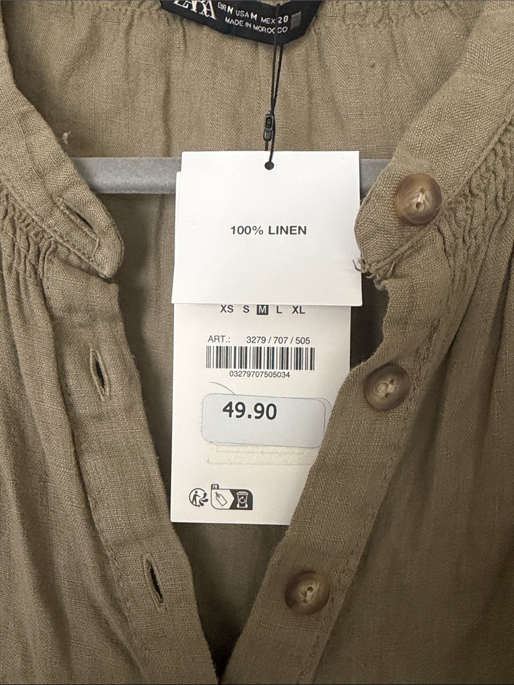 Zara Olive Green Tiered Peplum Button-Front Blouse - Picture 2 of 3